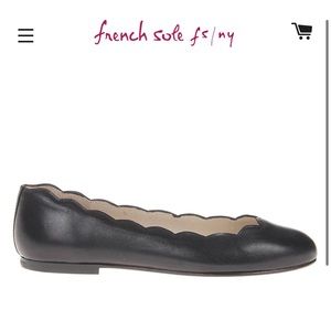 French Sole Black Jigsaw Leather Scalloped Flats size 7.5